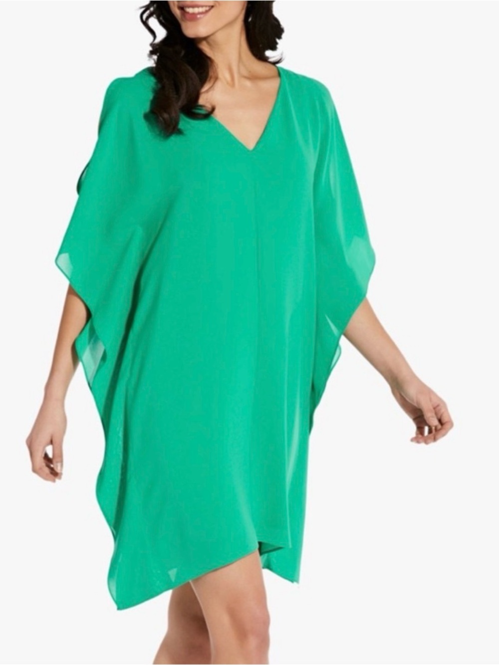 Adrianna Papell Emerald Green V-Neck Swim Cover-Up Tunic - Picture 3 of 8